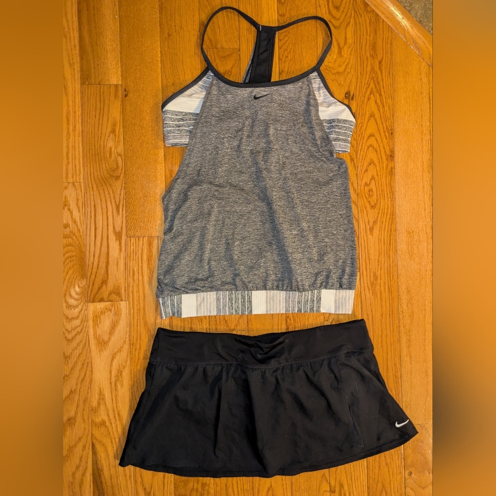 Nike Grey And Black 2 Piece Tank Swimsuit XL